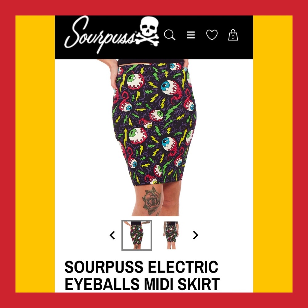 🆕 👀💚⚡️Sourpuss Electric Eyeballs Midi Skirt⚡️💚👀
